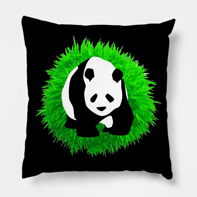 🐼 Cute Panda Illustration, Posed in front of a Bamboo Tree Pillow by Pixoplanet