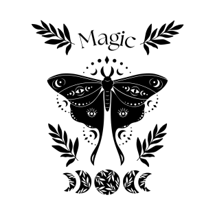 Magic black and white night moth lunar cycle T-Shirt