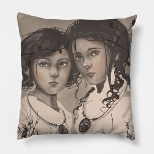 Sisters Vintage Illustration Pillow