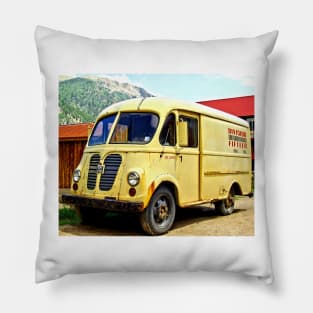 Old Yellow Vintage Delivery Van Pillow