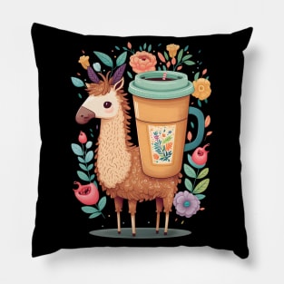 Lama & Coffee Kawaii Anime Floral Coffee Lover Pillow