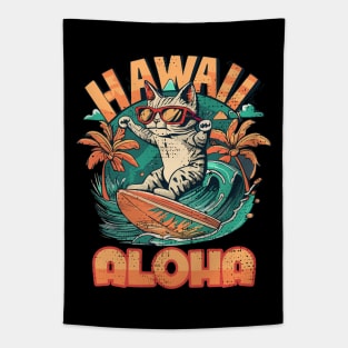 Aloha Surf Cat Hawaii Vintage Tapestry
