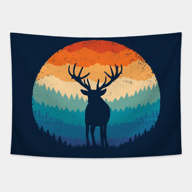 Retro Mountain Deer Tapestry by TigerTom