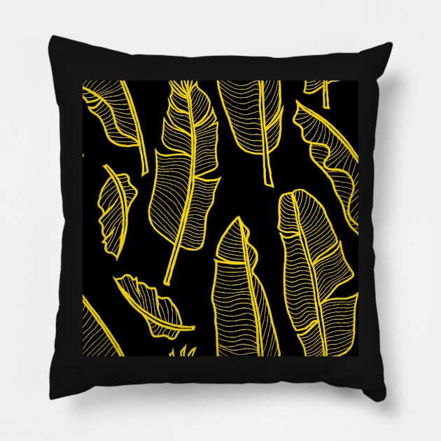 Banana leaves yellow on black Pillow by kobyakov