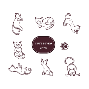 Sticker set  Cats Brown color  line art T-Shirt