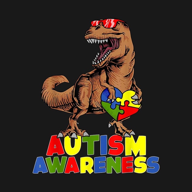 Autism Awareness Shirt Dinosaur Puzzle Piece Boys Men Kids by Lorelaimorris