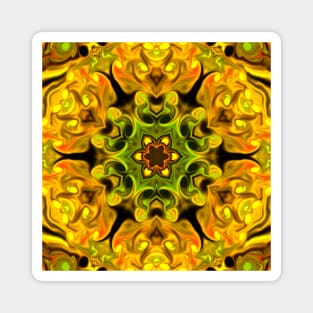 Psychedelic Mandala Flower Green and Yellow Magnet