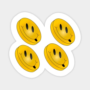 Four happy Emojis smiling. Smiling retro emoticon. Number four is the lucky number. Magnet