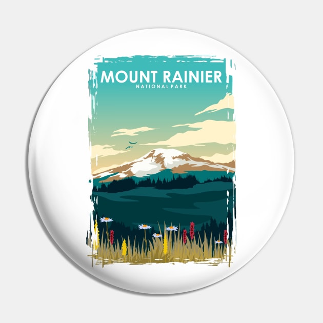 Mount Rainer National Park Travel Art Pin by jornvanhezik