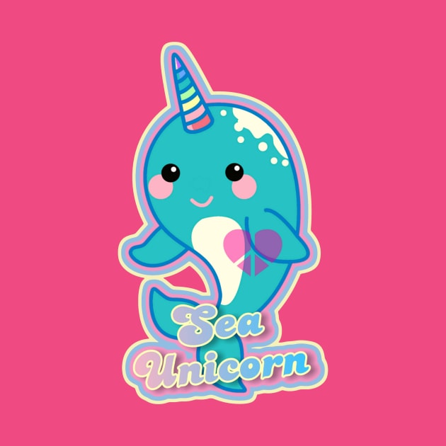 Sea Unicorn Narwhal Kawaii Design by AlondraHanley