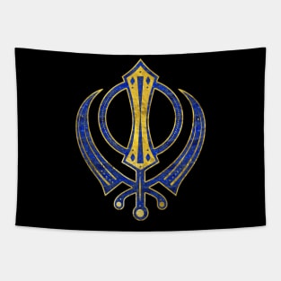 Lapis Lazuli Khanda symbol Tapestry