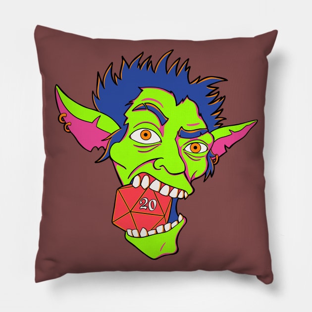Dice Goblin - Vibrant Pillow by PathstriderArt