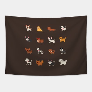 Pixel Art Dogs Retro Vintage 1980s Gaming Style Tapestry