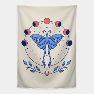 Celestial Luna Moth & Moon Phases Tapestry