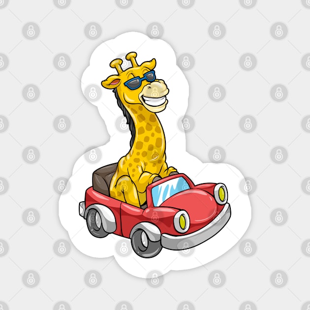 Cool giraffe is driving in a small car Magnet by Markus Schnabel