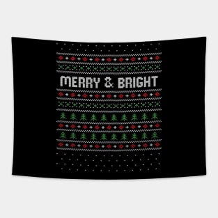 Merry and Bright Ugly Christmas Sweater Graphic Tapestry