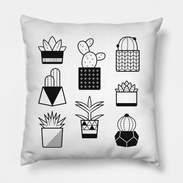 Black Geometric Succulents Pillow by LoverlyPrints