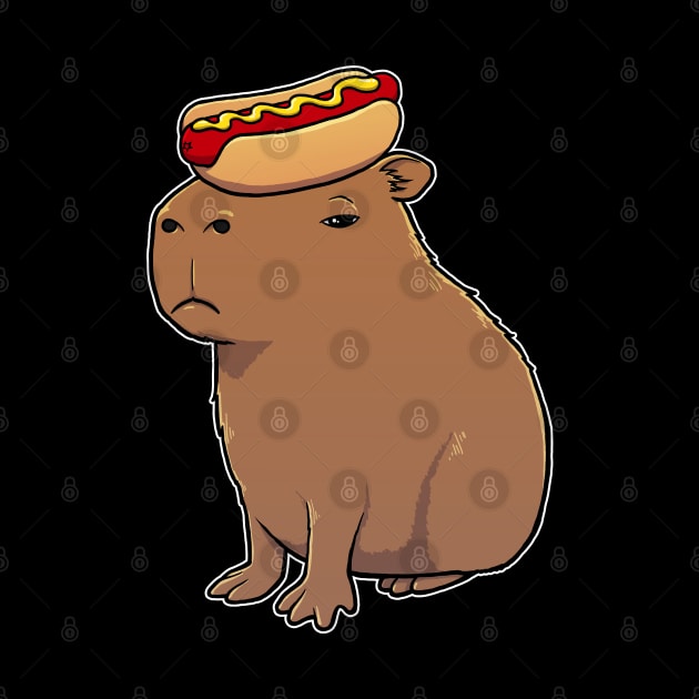 Capybara with a Hotdog on its head by capydays