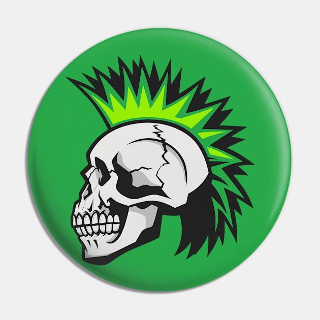Vintage Skull with Green Mohawk Pin by Now Boarding