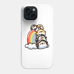 Penguins Slide Over the Rainbow Phone Case