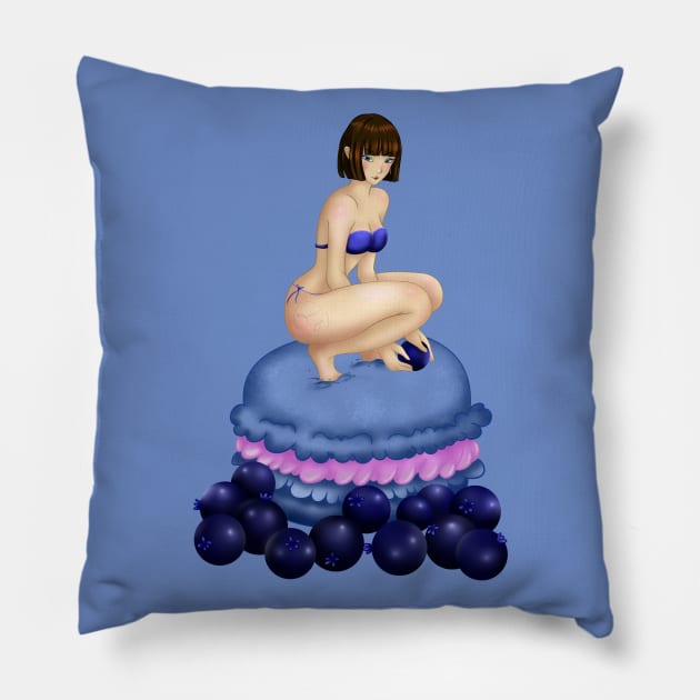 blueberry macarones girl Pillow by Drawers of Drawing