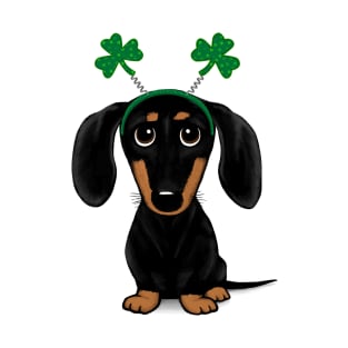 Funny Saint Patrick's Day Dog | Black and Tan Dachshund with Shamrocks T-Shirt