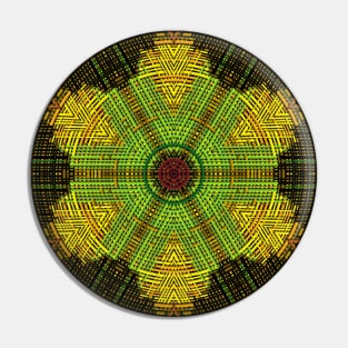 Weave Mandala Green Yellow and Red Pin