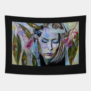 Breath of Fragility - Abstract Portrait and Bird Art Tapestry