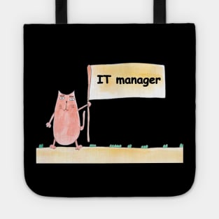 IT manager. Profession, work, job. Cat shows a banner with the inscription. Watercolor illustration. A gift for a professional. Tote