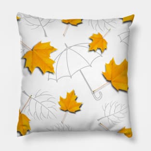 Autumn leaves pattern with grey umbrellas Pillow