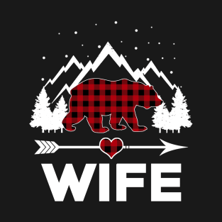 Wife Bear Buffalo Plaid Matching Family Christmas Pajama T-Shirt