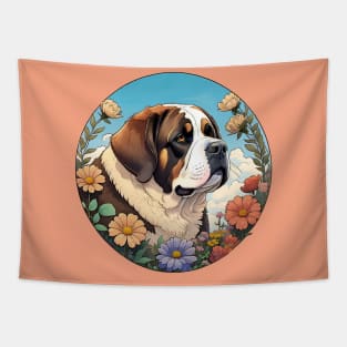 St Bernard Surrounded By Flowers Tapestry