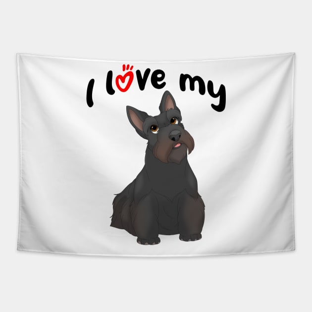 I Love My Black Scottish Terrier Dog Tapestry by millersye