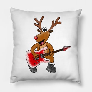 Christmas Guitarist Rudolf The Reindeer Electric Guitar Pillow