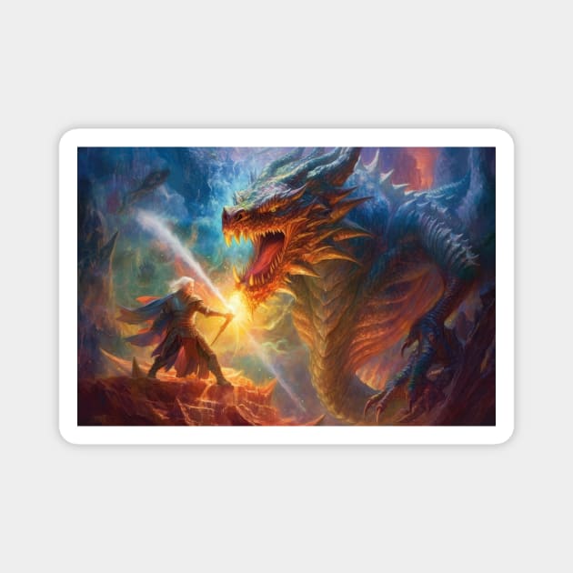 Clash of Legends: The Epic Battle Unfolds Magnet by MerlinArt