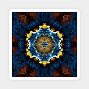 Psychedelic Mandala Flower Blue Yellow and Orange Magnet