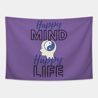 Happy Mind Happy Life Ying Yang Purple Design Tapestry