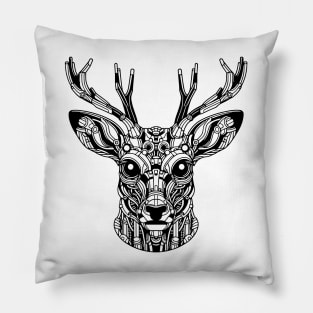 Biomechanical Deer: An Advanced Futuristic Graphic Artwork with Abstract Line Patterns Pillow