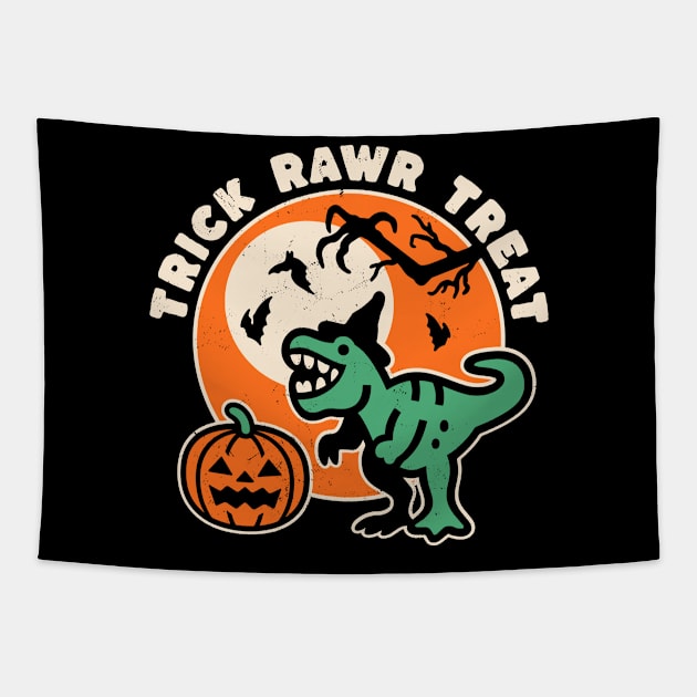 Trick Rawr Treat Witch Halloween Dinosaur T-Rex Funny Kids Tapestry by OrangeMonkeyArt