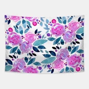 Watercolor flower bouquet pattern - pink and teal Tapestry