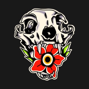 skull cat flower traditional tattoo T-Shirt