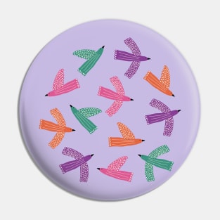 Whimsy flying birds in lavender and pastel colors Pin