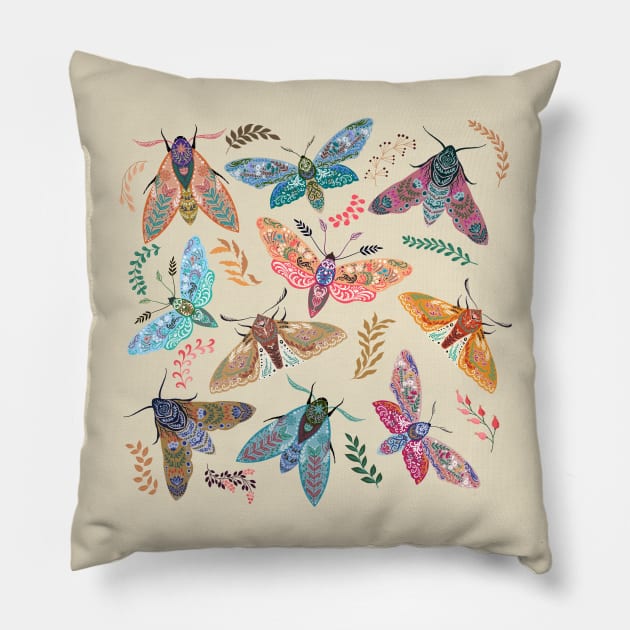 Boho Moth Cottagecore Aesthetic Pillow by Dizzy Lizzy Dreamin