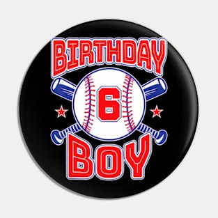 6Th Birthday Baseball Big Number Six 6 Year Old Boy Girl Pin