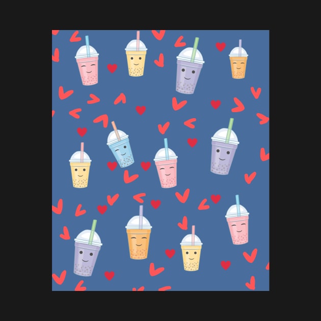 Boba Tea Inspired,Colorful Boba Bubble Tea blue Pattern by yassinebd