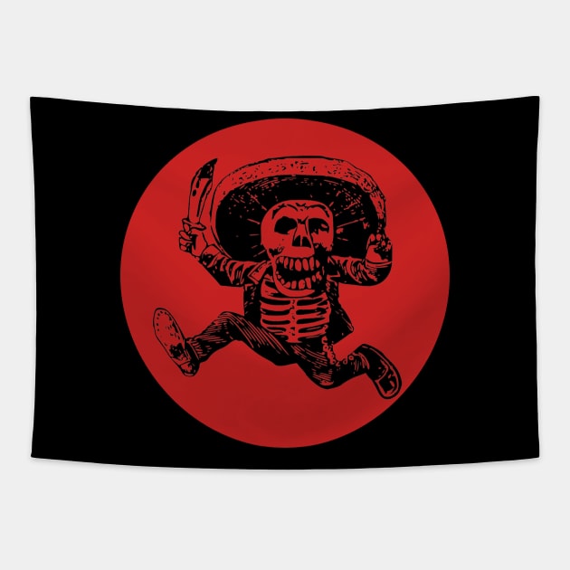 Halloween, Posada Calavera with Machete Black and Red Tapestry by SwagOMart