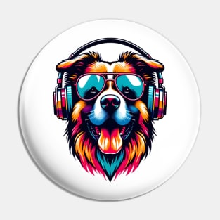 Drentsche Patrijshond Smiling DJ with Groovy Beats Pin