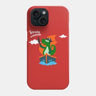Vector illustration of dinosaur pirate on a ship at the sea Phone Case