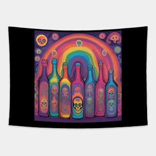 Psychedelic skull bottles Tapestry