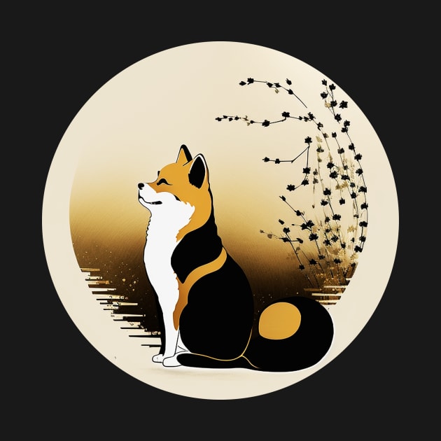 Shiba Inu Dog, Japanese Art, Full moon by dukito